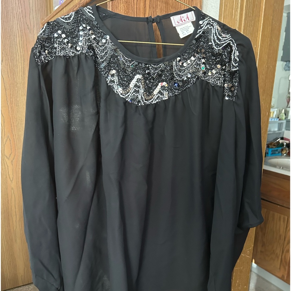 Women’s vintage blouse. Black with silver rhinestones